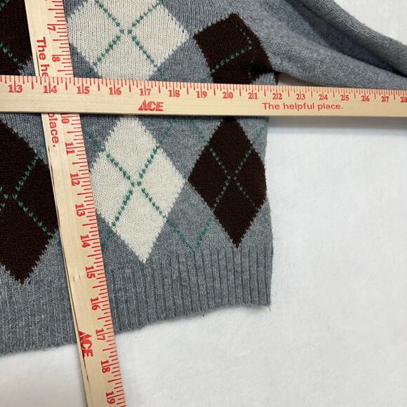 American Eagle M Gray‎ Argyle Cropped Cardigan Academia Eco Cozy Layer Fall Y2K - Picture 8 of 10